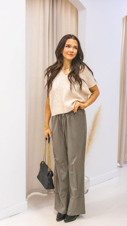 WIDE CUFF PINSTRIPE DRAWSTRING PANTS