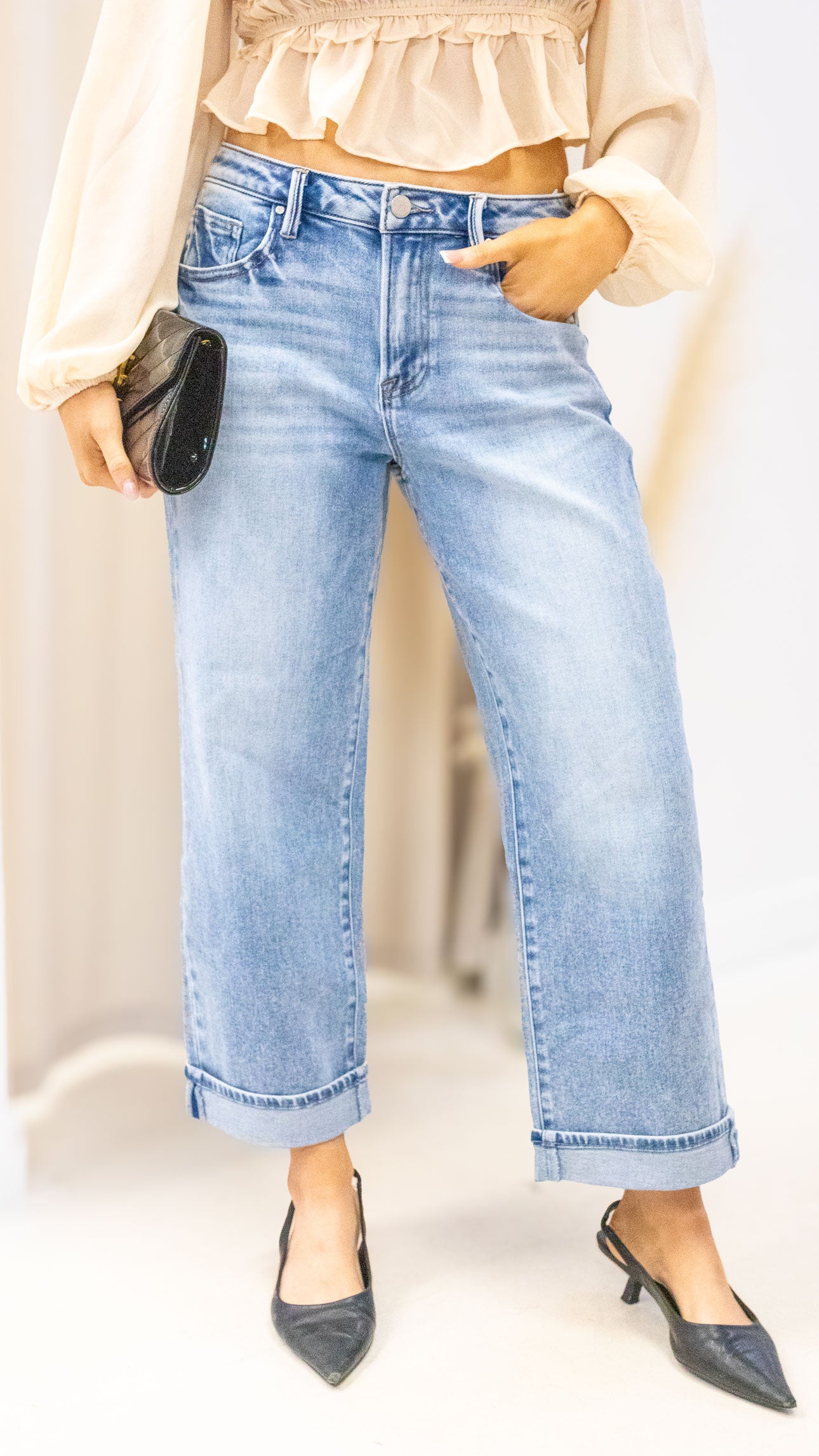 REMI HIGH RISE ANKLE BOYFRIEND TURN UP CUFFED JEANS