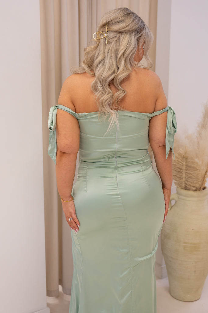 NEW CAMERON SATIN TIE SLEEVE MAXIN (SAGE)