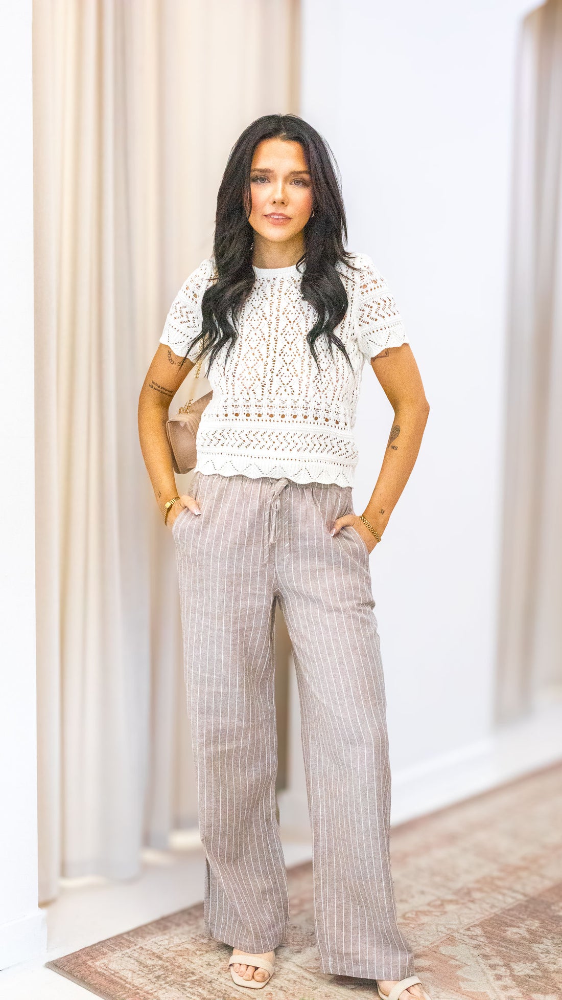 LUDO LINEN BLEND STRIPE PANTS CC OTW | ONLY