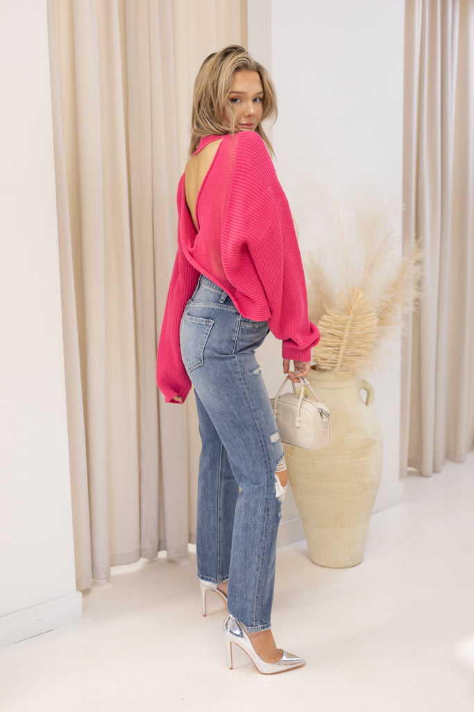 NEW RUBY LONG SLEEVE OPEN BACK SWEATER (PINK)