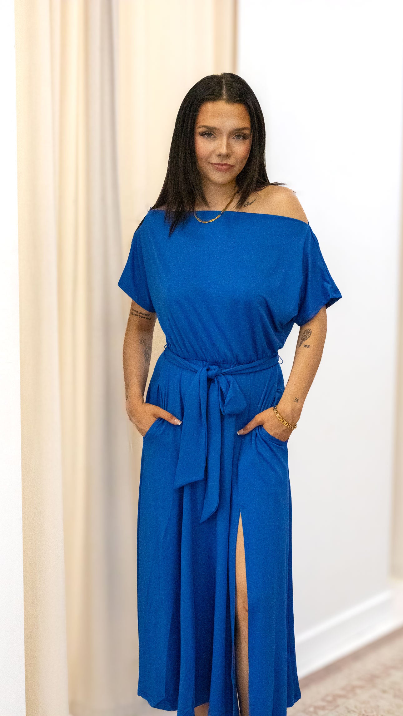 LOOSE FIT STRETCH MIDI DRESS