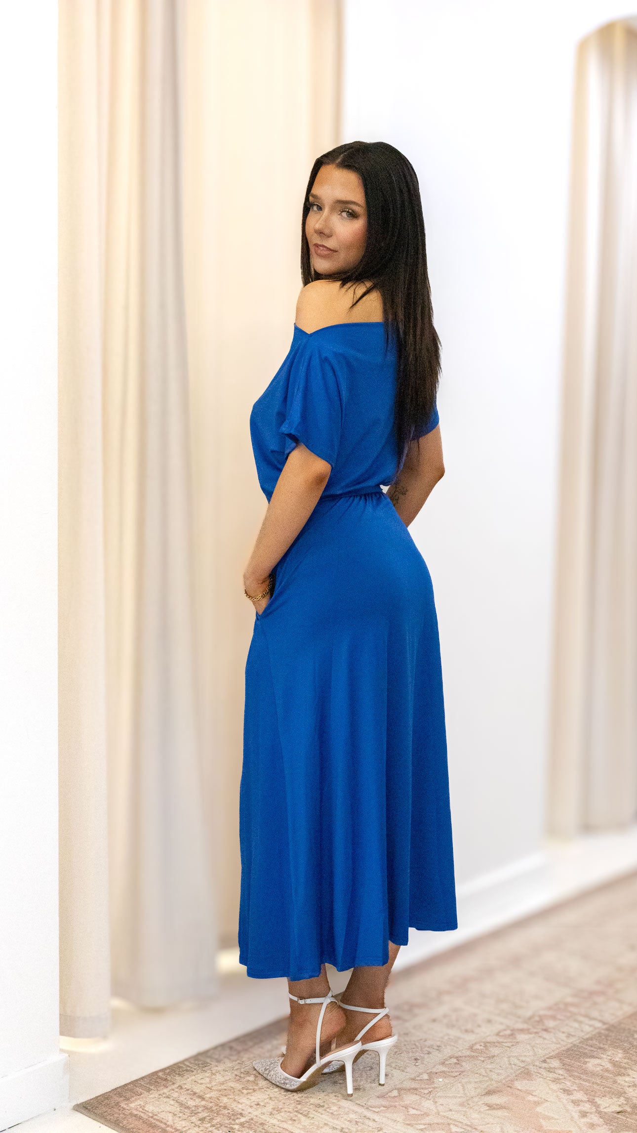 LOOSE FIT STRETCH MIDI DRESS