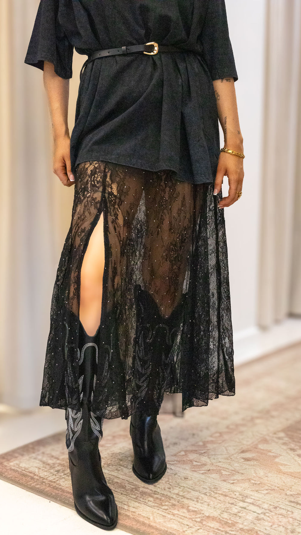 LACE RHINESTONE SKIRT