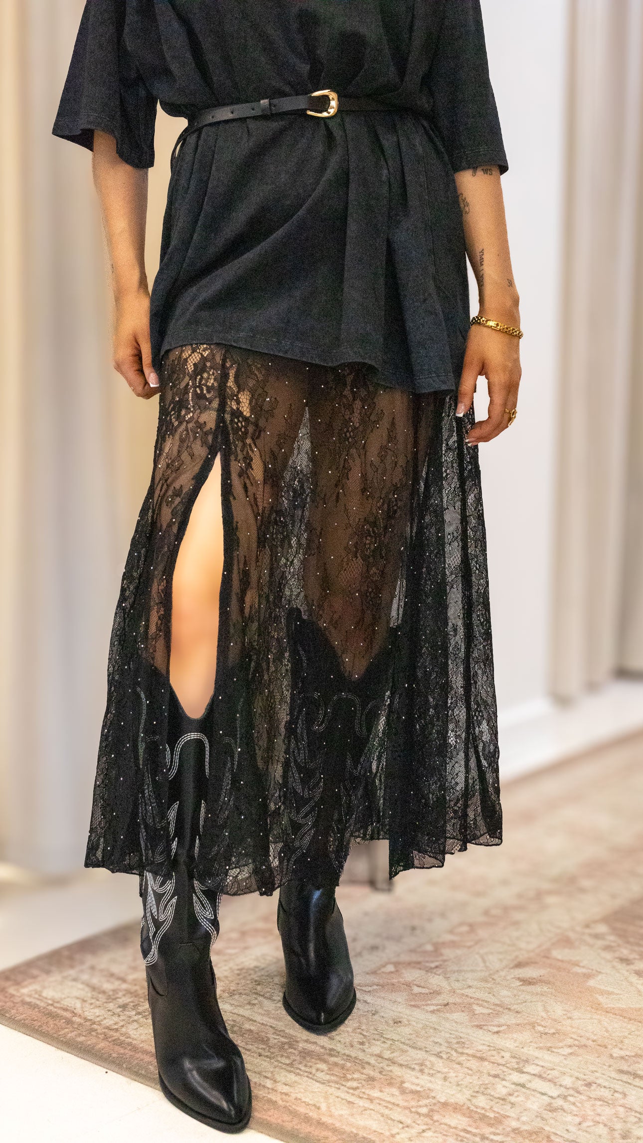 LACE RHINESTONE SKIRT