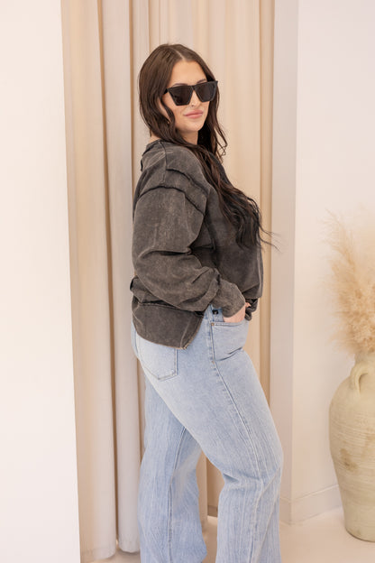 NEW OAKLEE ACID WASHED EXPOSED SEAM SWEATSHIRT (ASH BLACK)