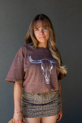 NEW ZARA GRAPHIC BULL T-SHIRT  (BROWN)