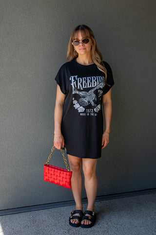 FREEBIRD GRAPHIC T-SHIRT MINI DRESS (BLACK)