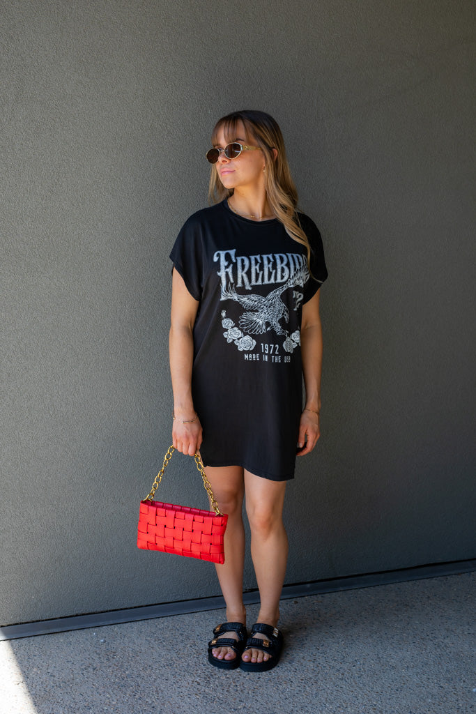 FREEBIRD GRAPHIC T-SHIRT MINI DRESS (BLACK)