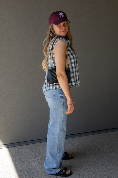 NEW RORY PLAID SLEEVELESS TOP (NAVY)