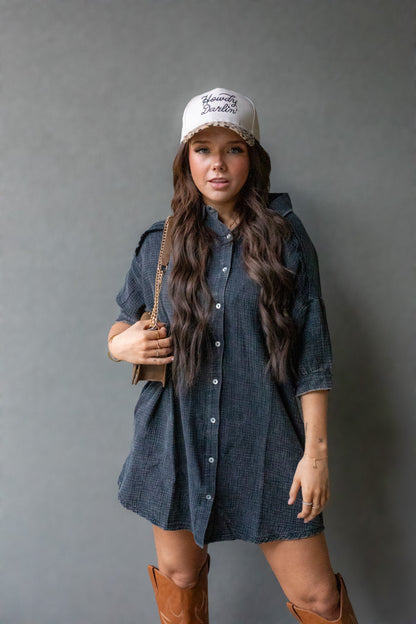 NATALIA MINI SHIRT DRESS (WASHED BLACK)