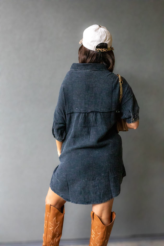 NATALIA MINI SHIRT DRESS (WASHED BLACK)