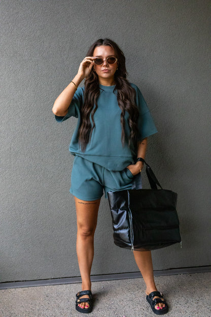 TALIN TWO PIECE SHORT SET (TEAL)