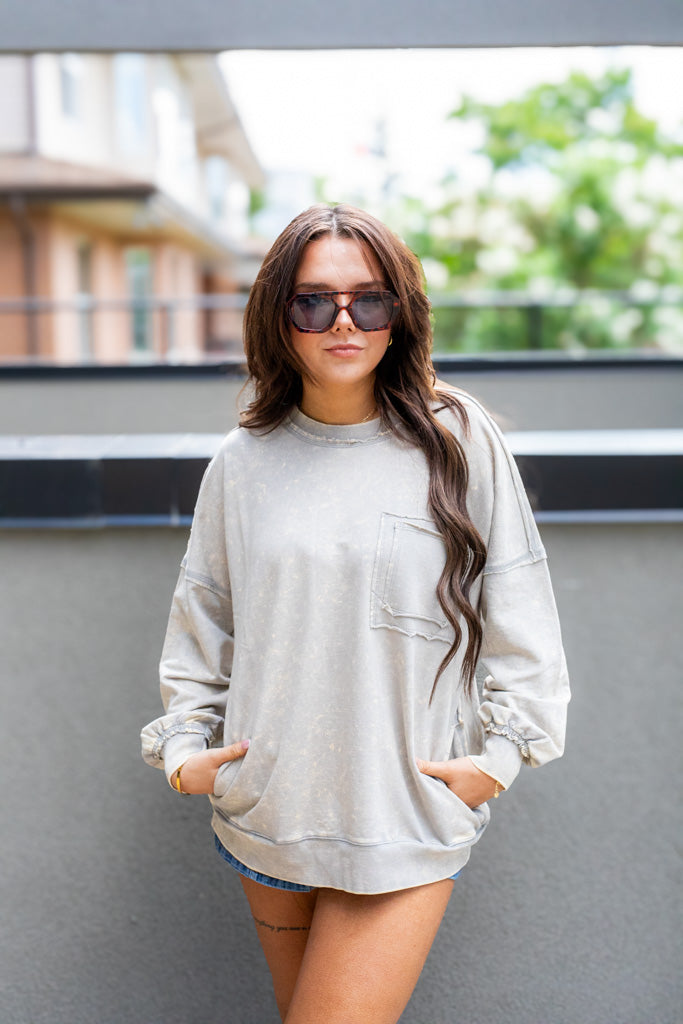 NEW OAKLEE ACID WASHED EXPOSED SEAM SWEATSHIRT