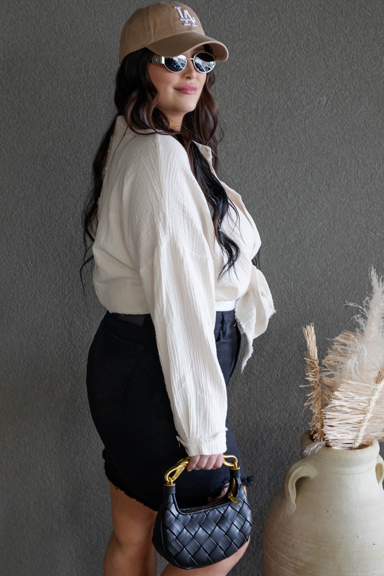 DARIA BUTTON UP GAUZE SHIRT (LIGHT BEIGE)