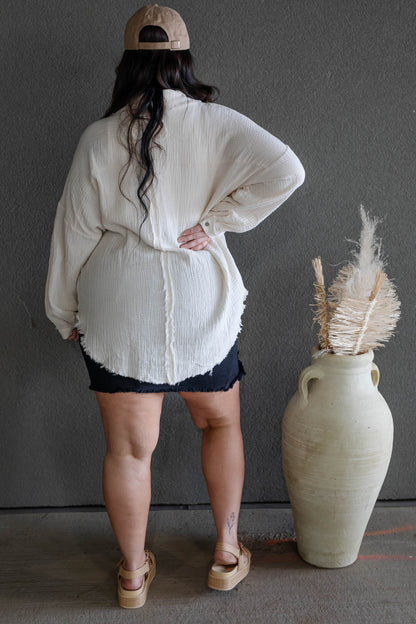 DARIA BUTTON UP GAUZE SHIRT (LIGHT BEIGE)