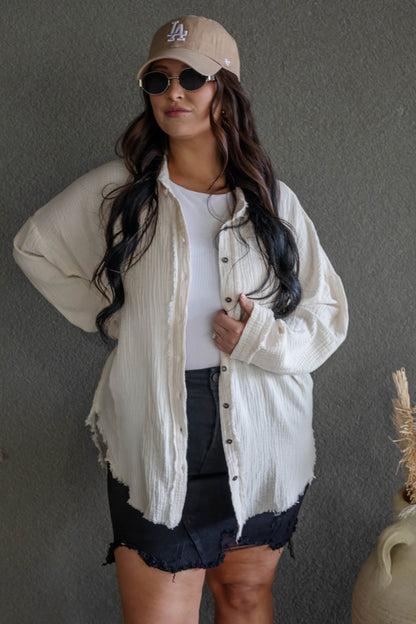 DARIA BUTTON UP GAUZE SHIRT (LIGHT BEIGE)