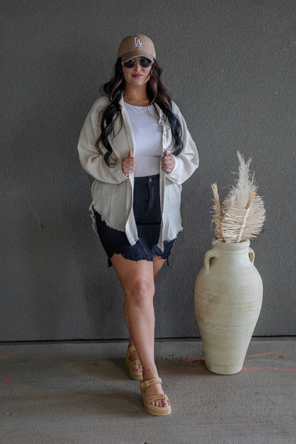 DARIA BUTTON UP GAUZE SHIRT (LIGHT BEIGE)
