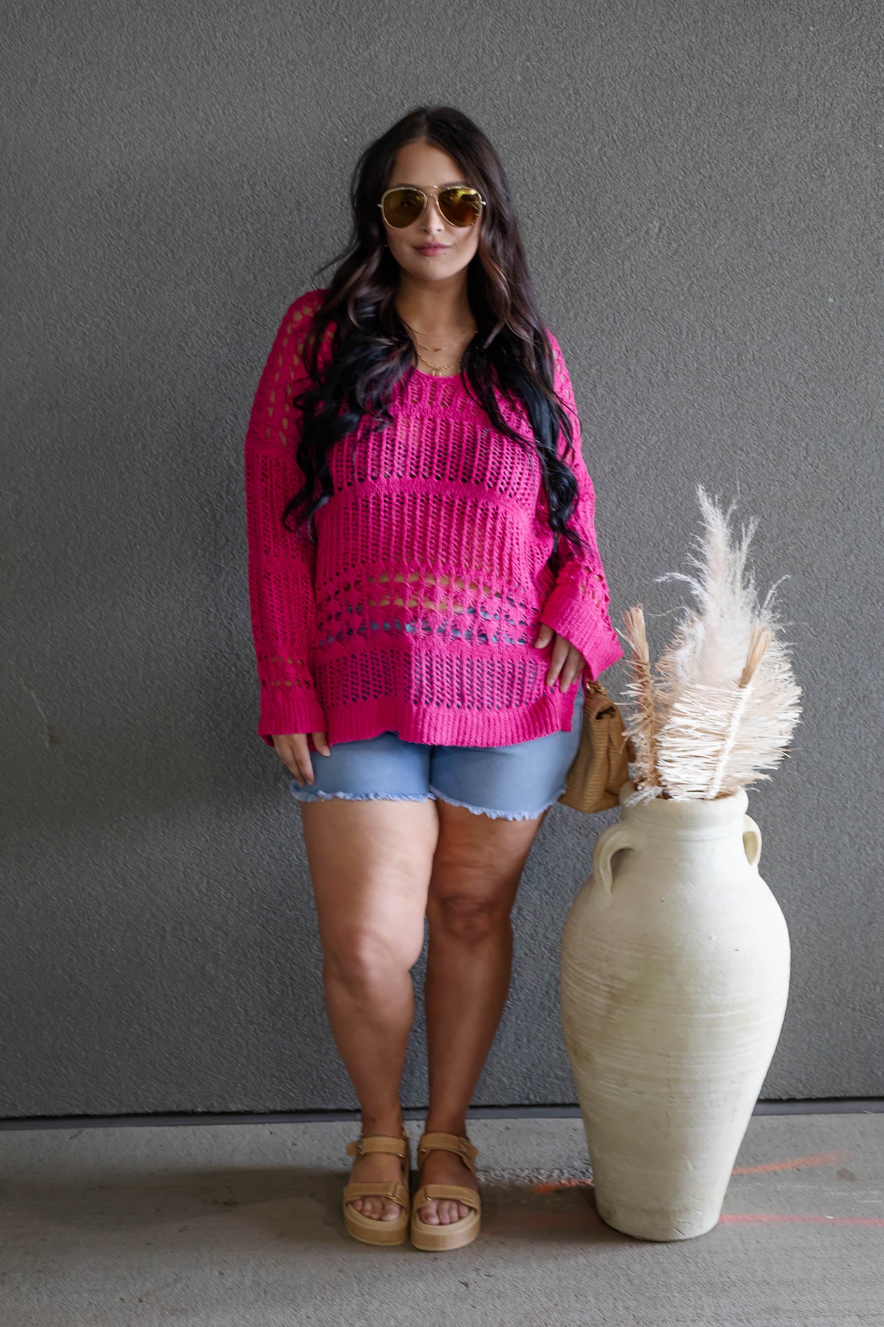 NEW SUMMER CROCHET SWEATER (FUSHIA)