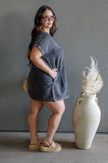 ARIANE DOUBLE GAUZE SHIRT DRESS (ASH BLACK)