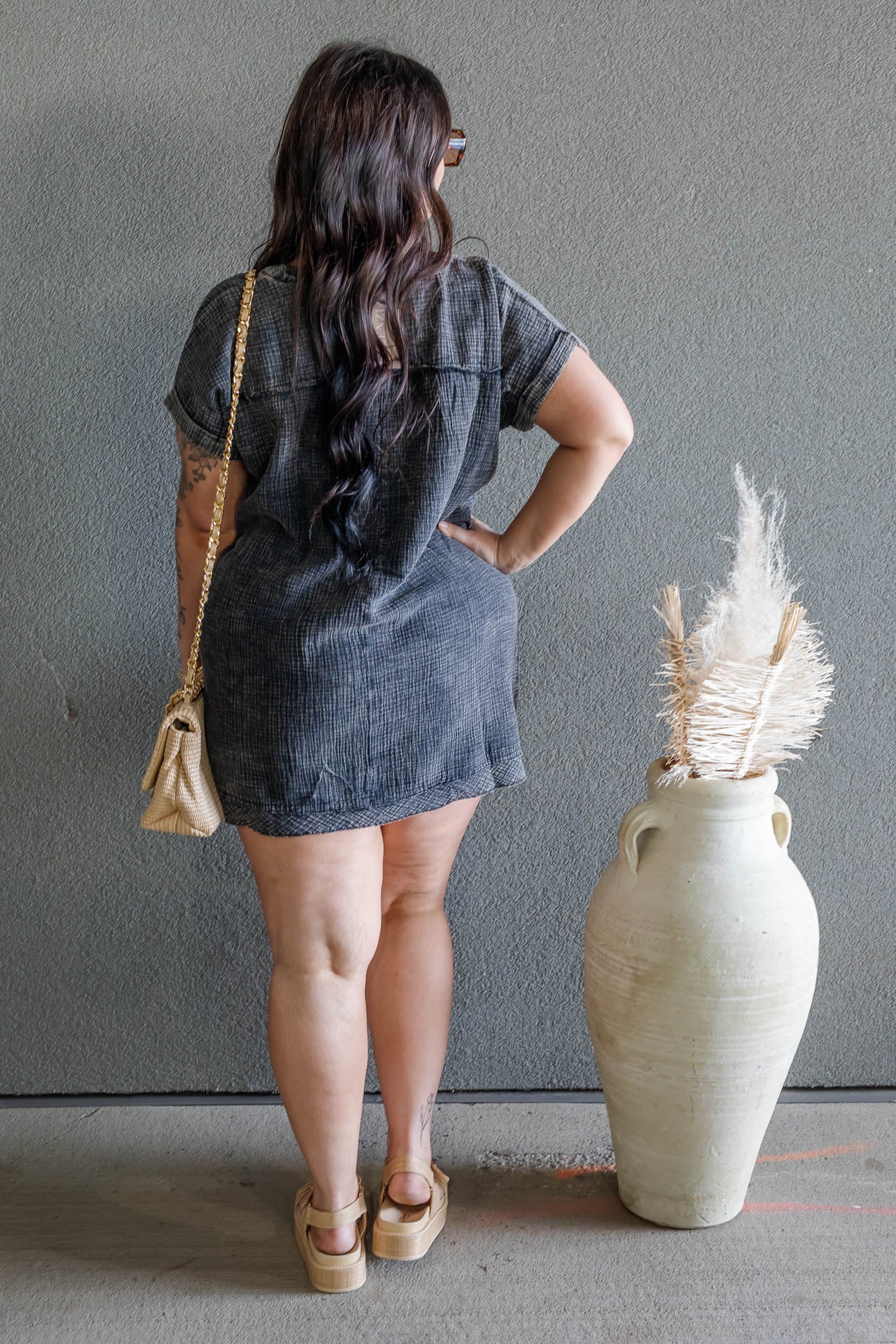 ARIANE DOUBLE GAUZE SHIRT DRESS (ASH BLACK)