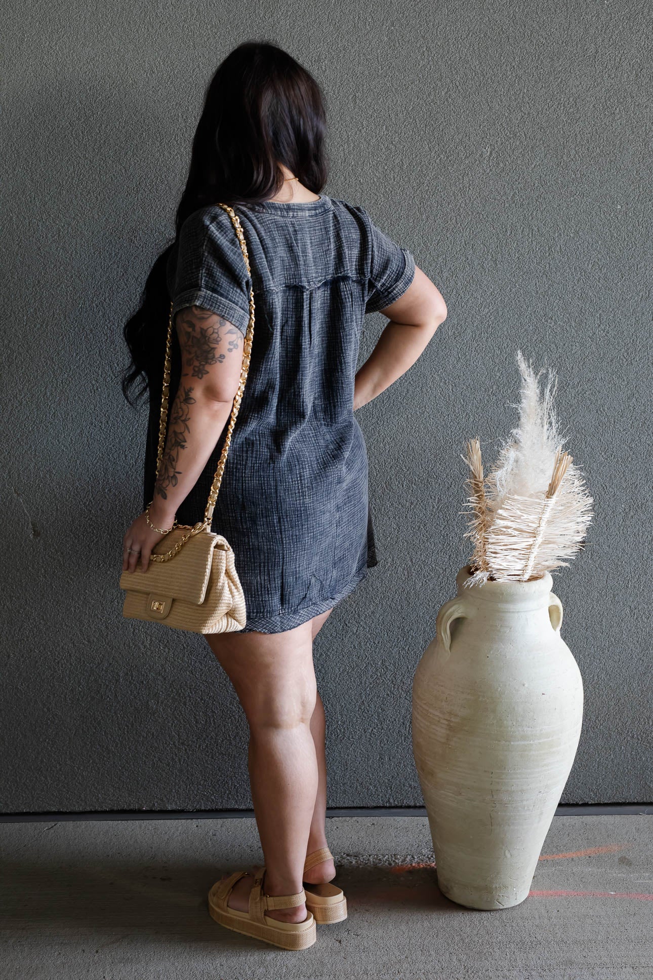 ARIANE DOUBLE GAUZE SHIRT DRESS (ASH BLACK)