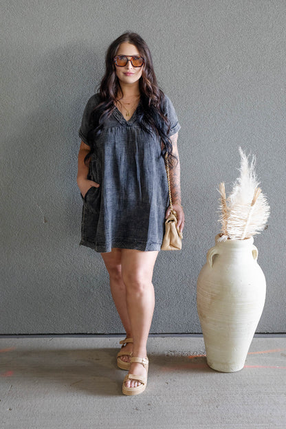 ARIANE DOUBLE GAUZE SHIRT DRESS (ASH BLACK)