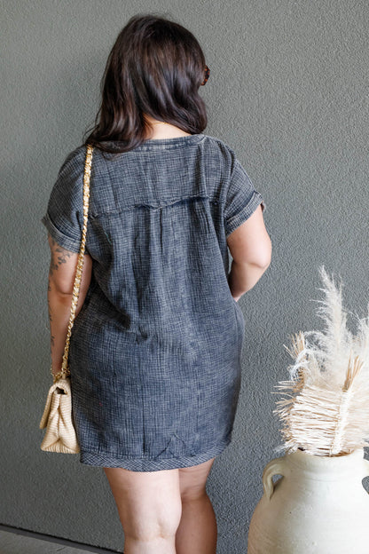 ARIANE DOUBLE GAUZE SHIRT DRESS (ASH BLACK)