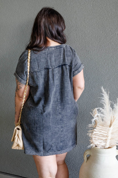 ARIANE DOUBLE GAUZE SHIRT DRESS (ASH BLACK)