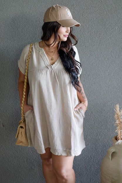 ARIANE DOUBLE GAUZE SHIRT DRESS (SAND BEIGE)
