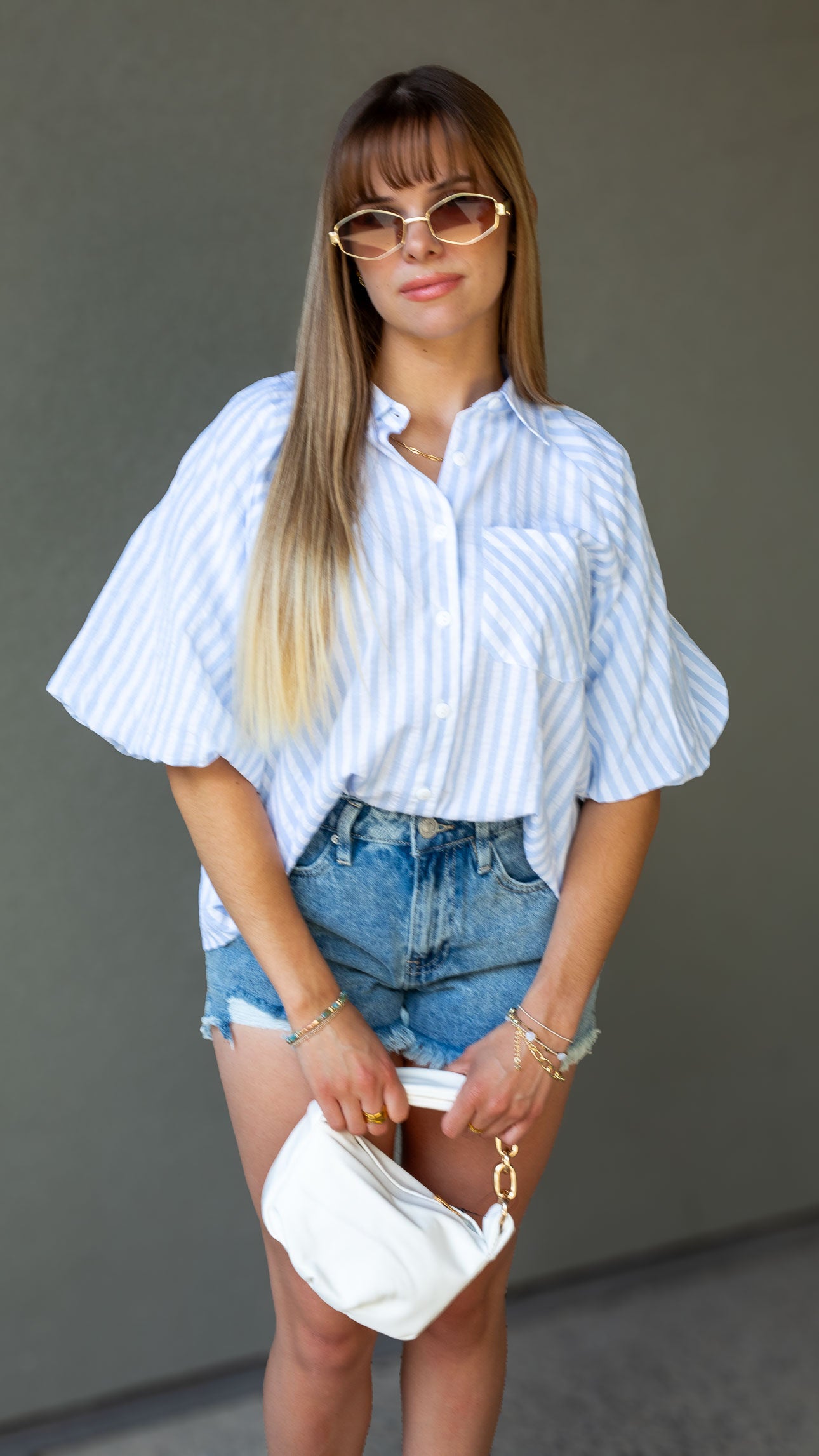 CARO STRIPED BLOUSE (BLUE)