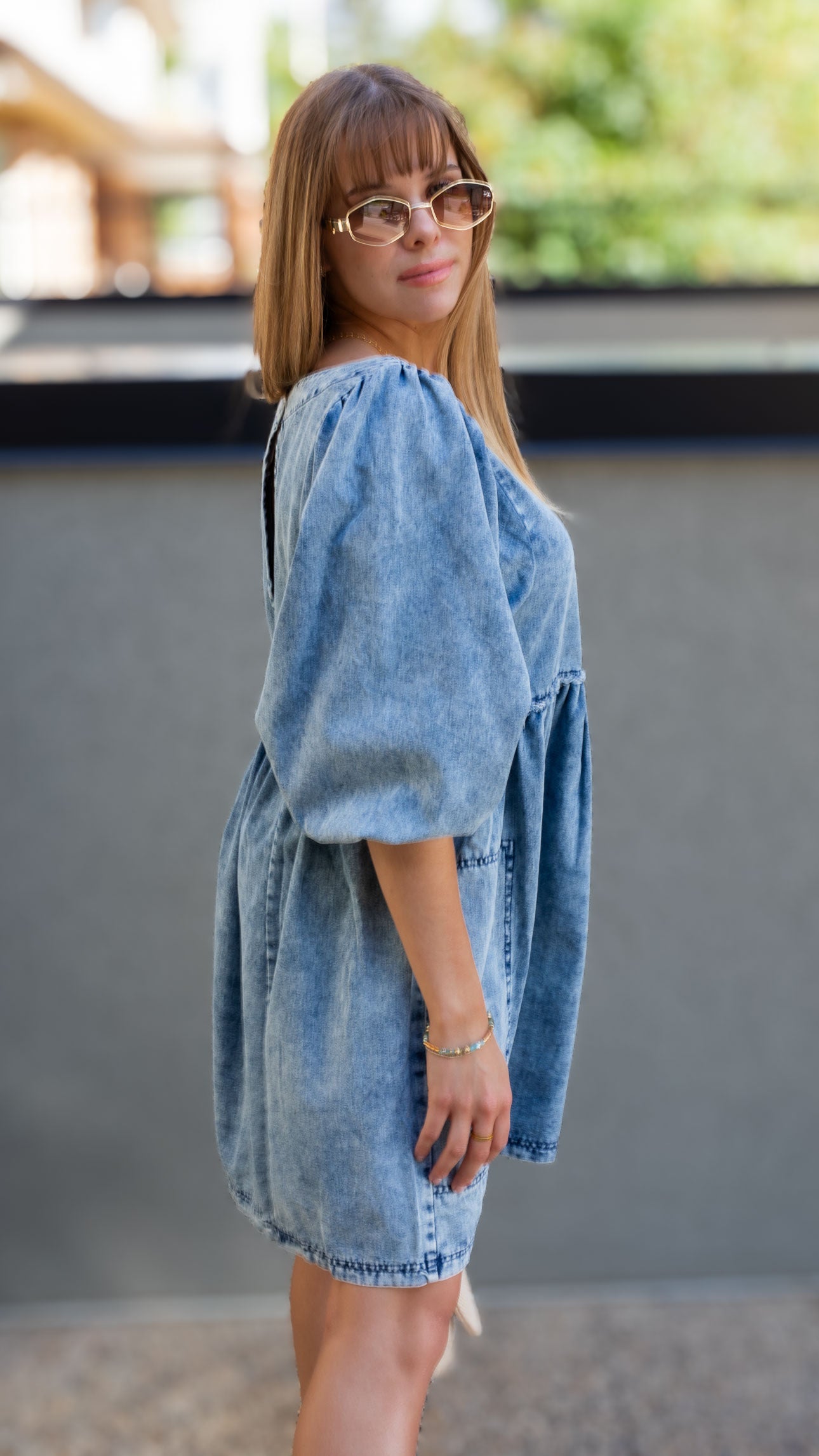 KORA DENIM BABYDOLL MINI DRESS