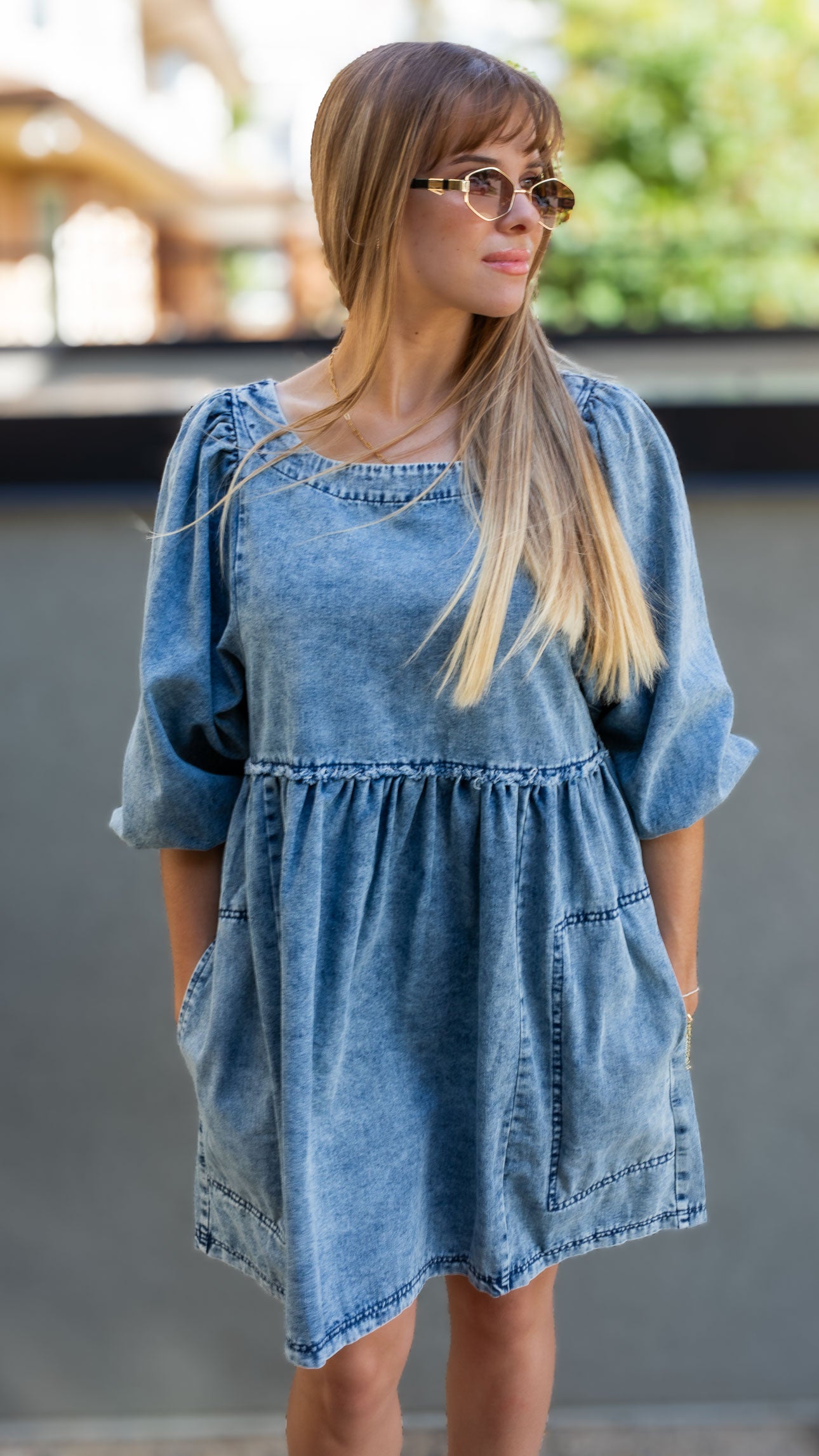 KORA DENIM BABYDOLL MINI DRESS VELENZIA KORA DENIM BABYDOLL MINI DRESS VELENZIA