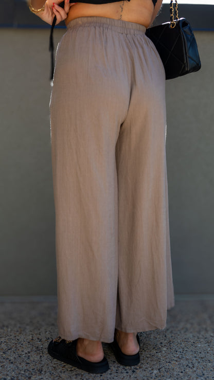 LORA LINEN STRAIGHT LEG PANT (BROWN)