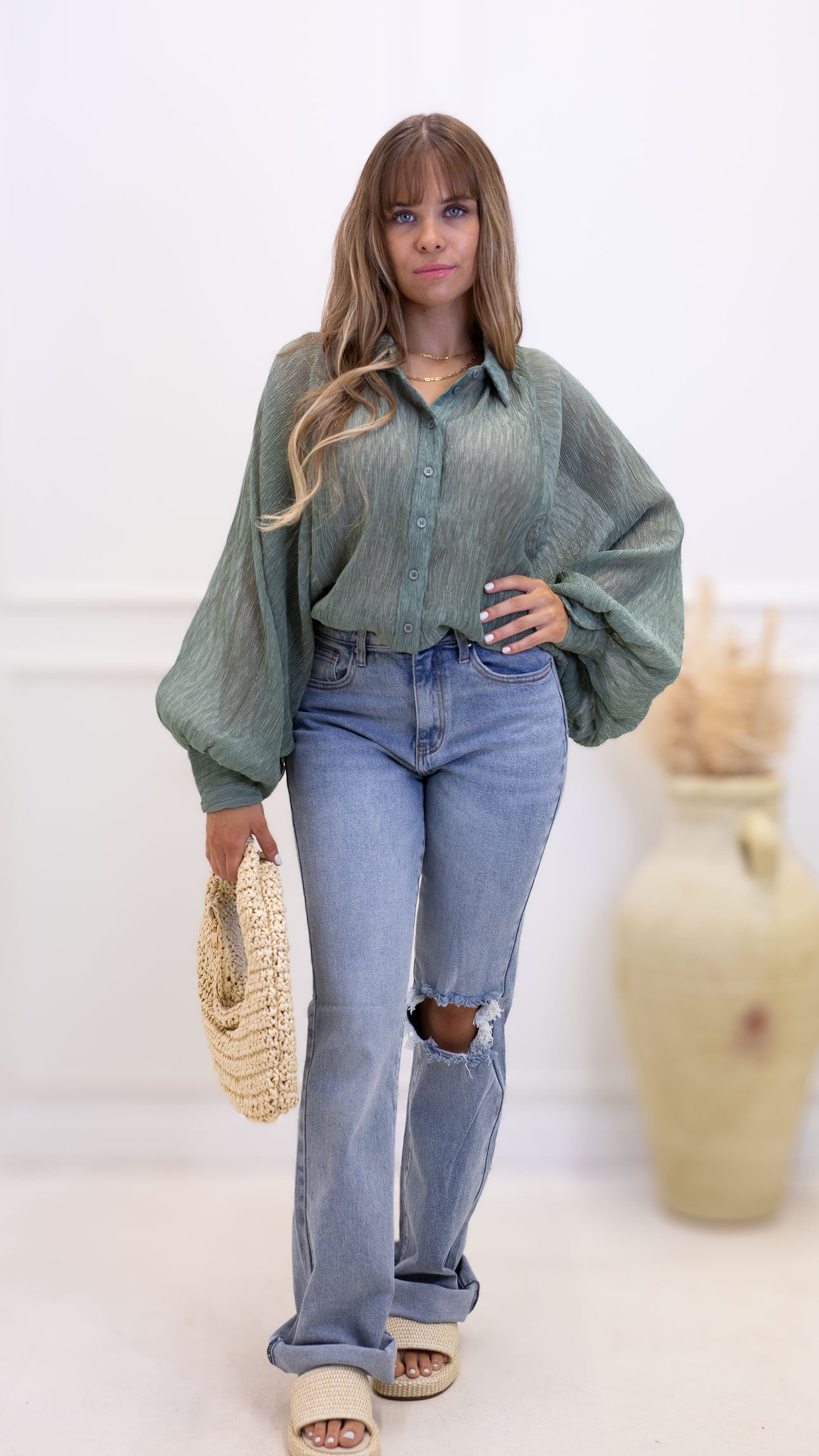 NEW DENVER BUTTON UP BLOUSE (SAGE)