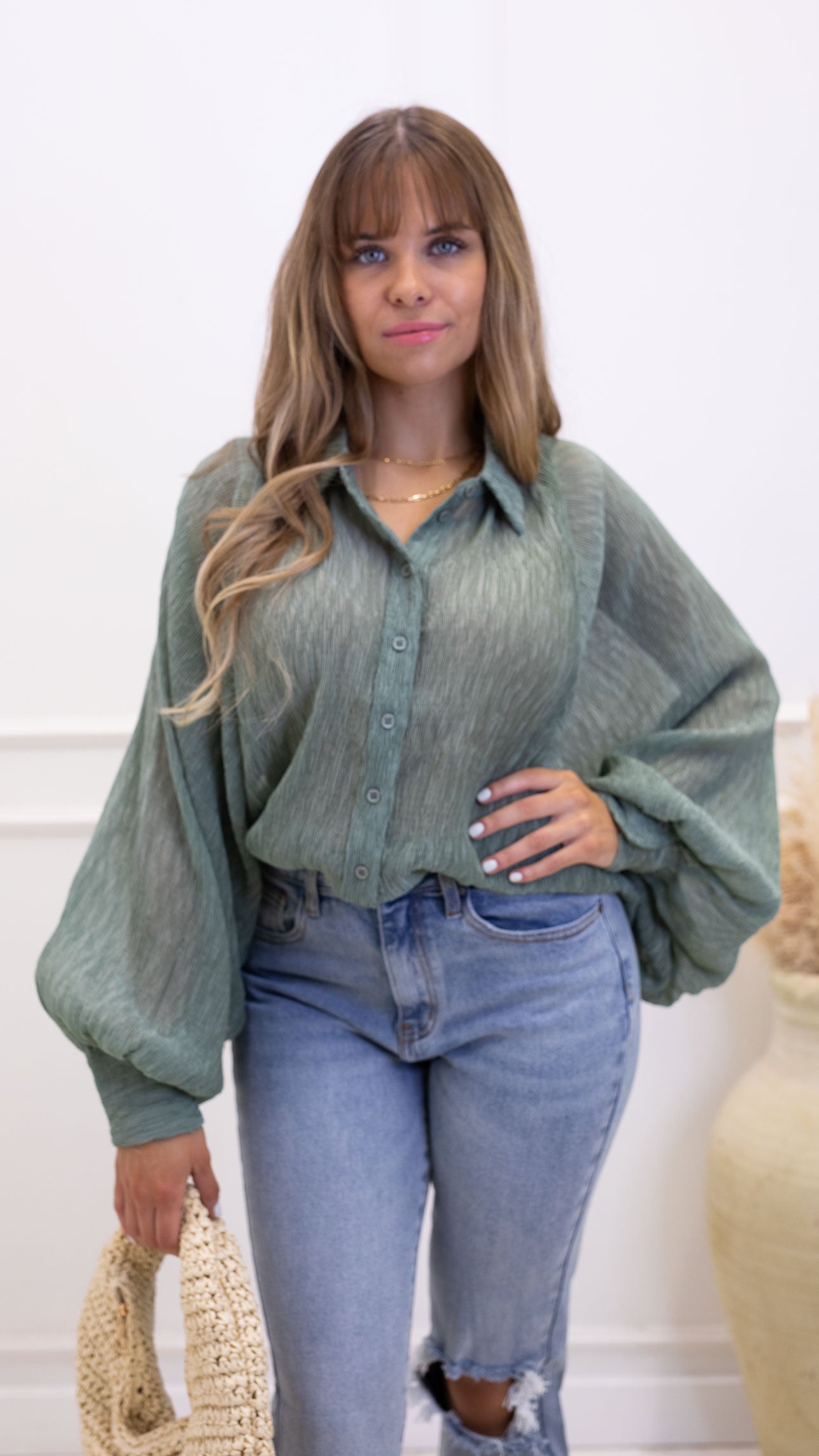 NEW DENVER BUTTON UP BLOUSE (SAGE)