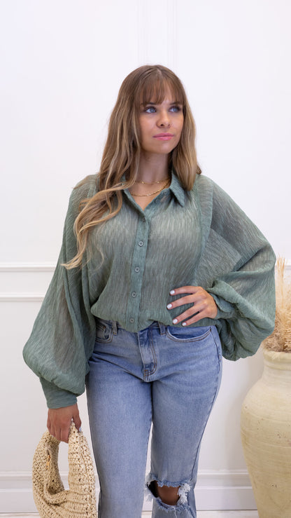 NEW DENVER BUTTON UP BLOUSE (SAGE)