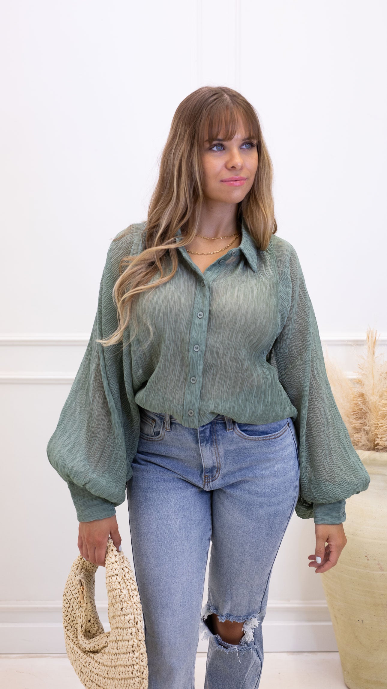 NEW DENVER BUTTON UP BLOUSE (SAGE)