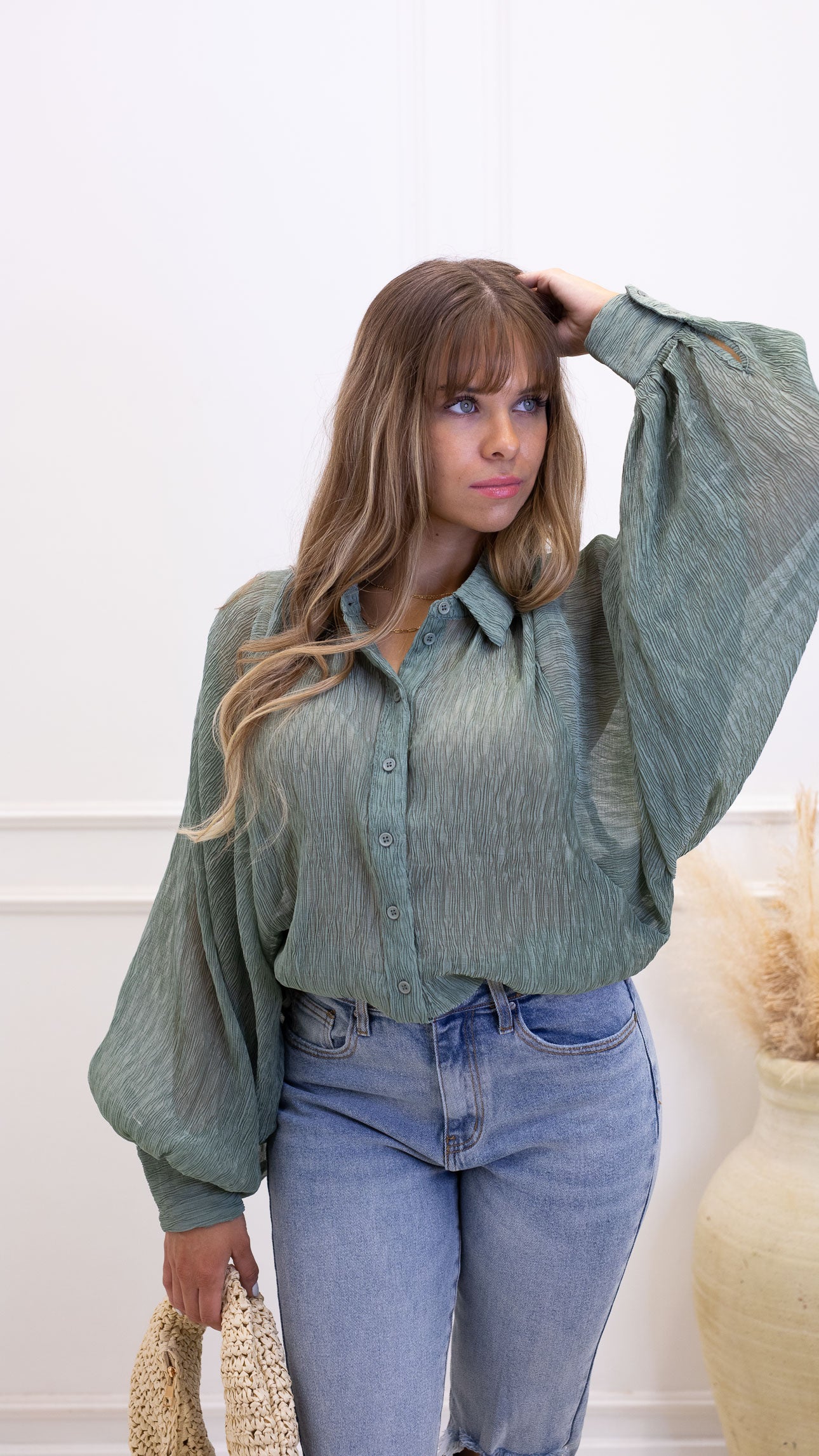 NEW DENVER BUTTON UP BLOUSE (SAGE)