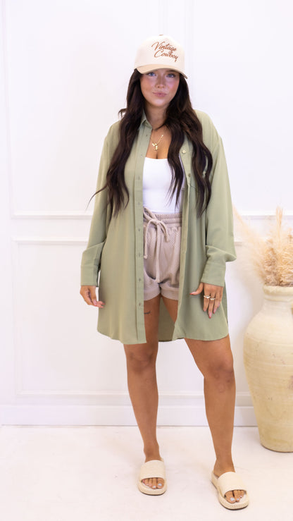 FIONA BUTTON UP SHIRT DRESS (SAGE GREEN)