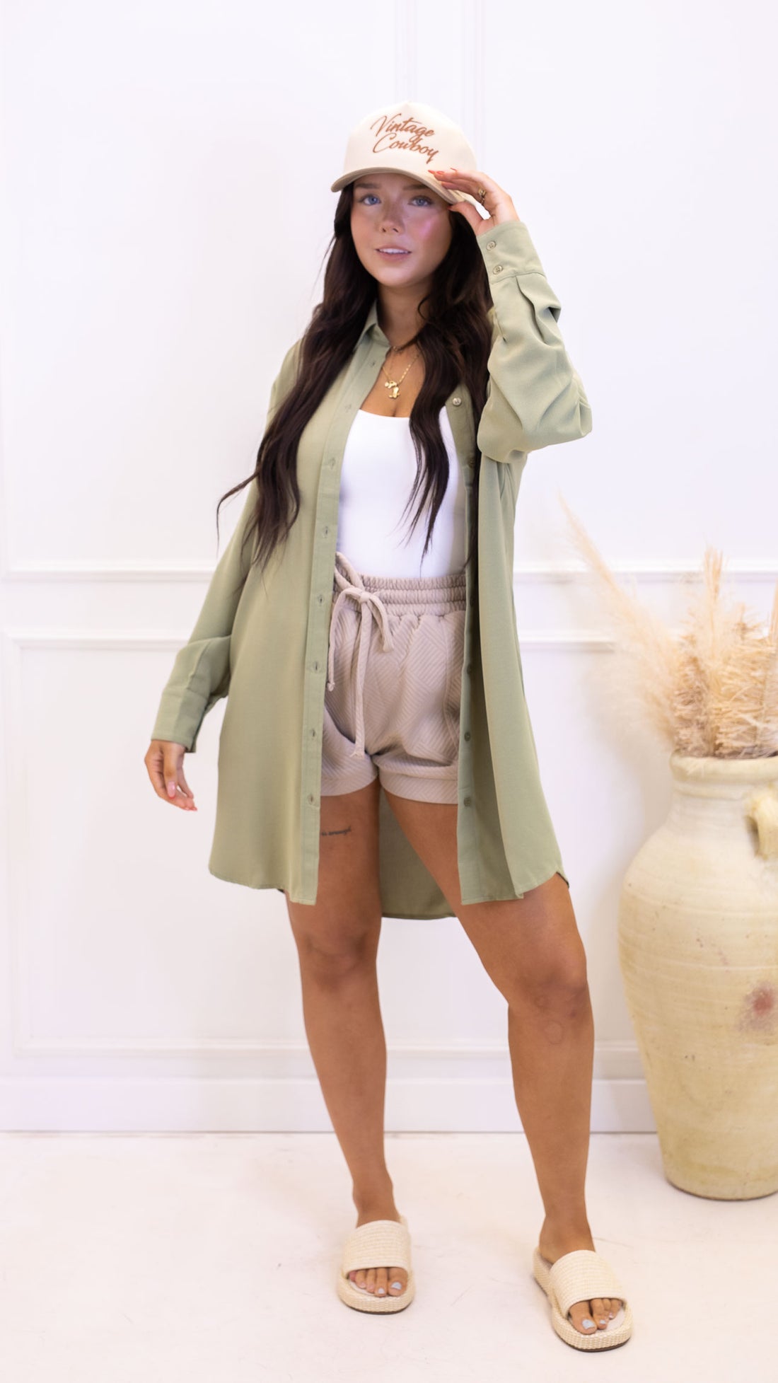 FIONA BUTTON UP SHIRT DRESS (SAGE GREEN)