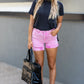 WILLOW DISTRESSED DENIM SHORTS (PINK)