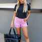 WILLOW DISTRESSED DENIM SHORTS (PINK)