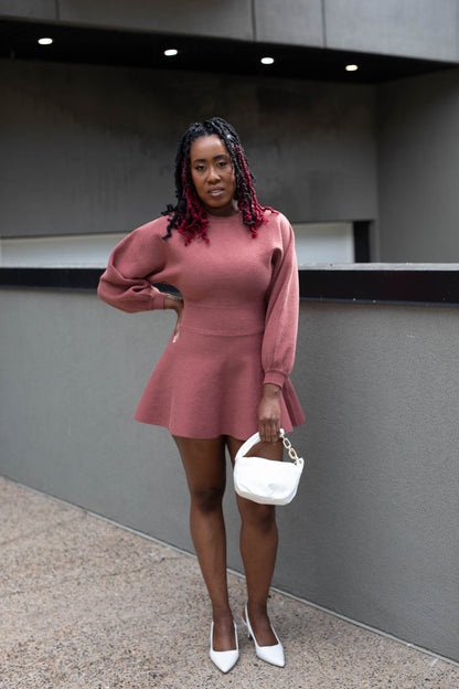 GENIVEVE FIT &amp; FLARE SWEATER MINI DRESS | RUST | (BEST SELLER)