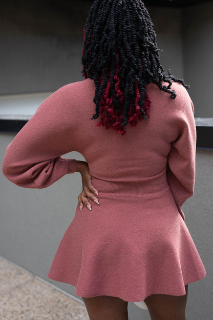 GENIVEVE FIT &amp; FLARE SWEATER MINI DRESS | RUST | (BEST SELLER)