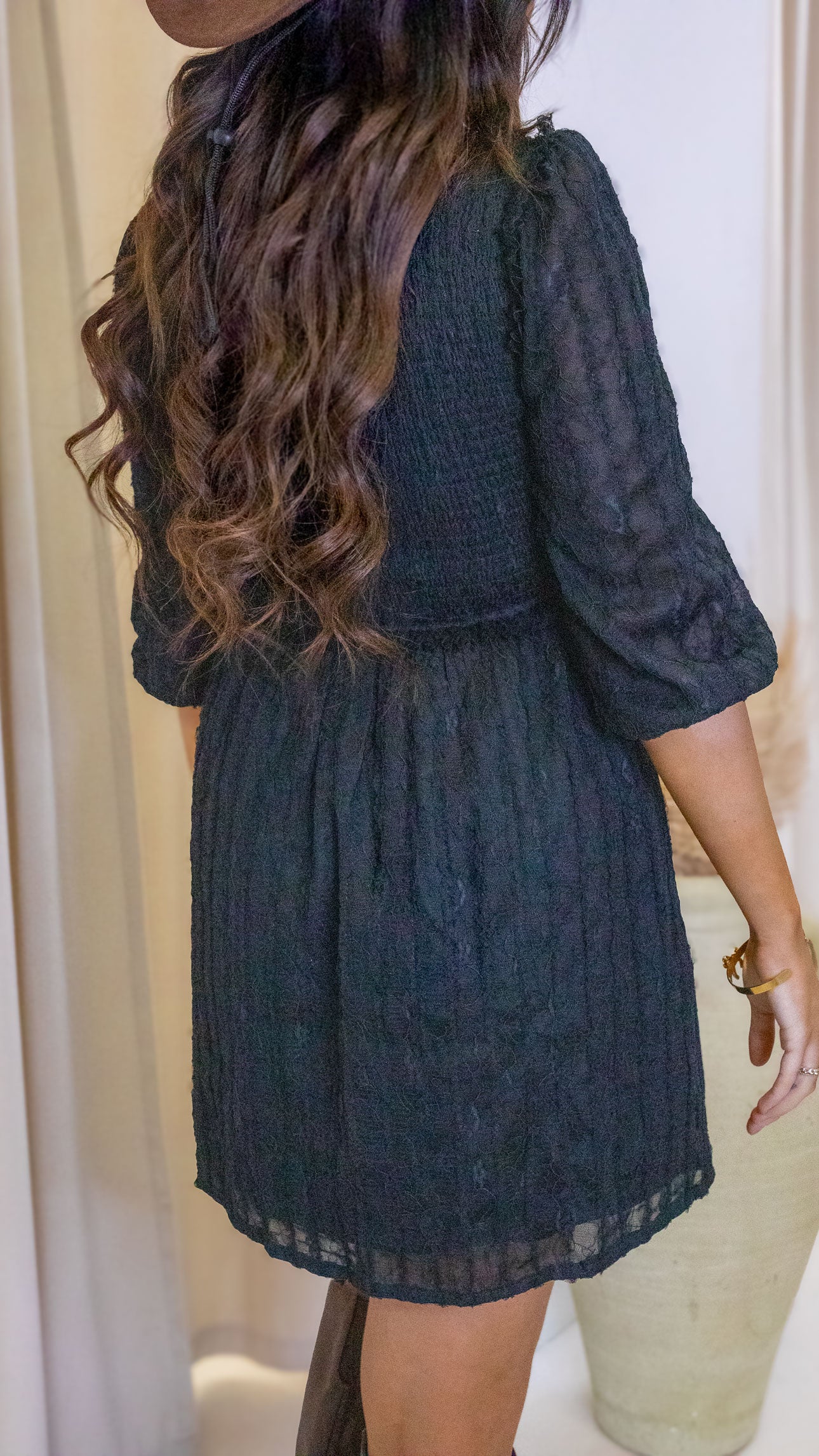 FORTE TEXTURED LACE DRESS (BLACK)