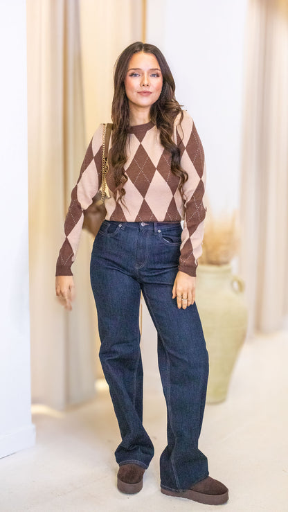 RILEY ARGYLE PATTERN SWEATER (BROWN/TAN)