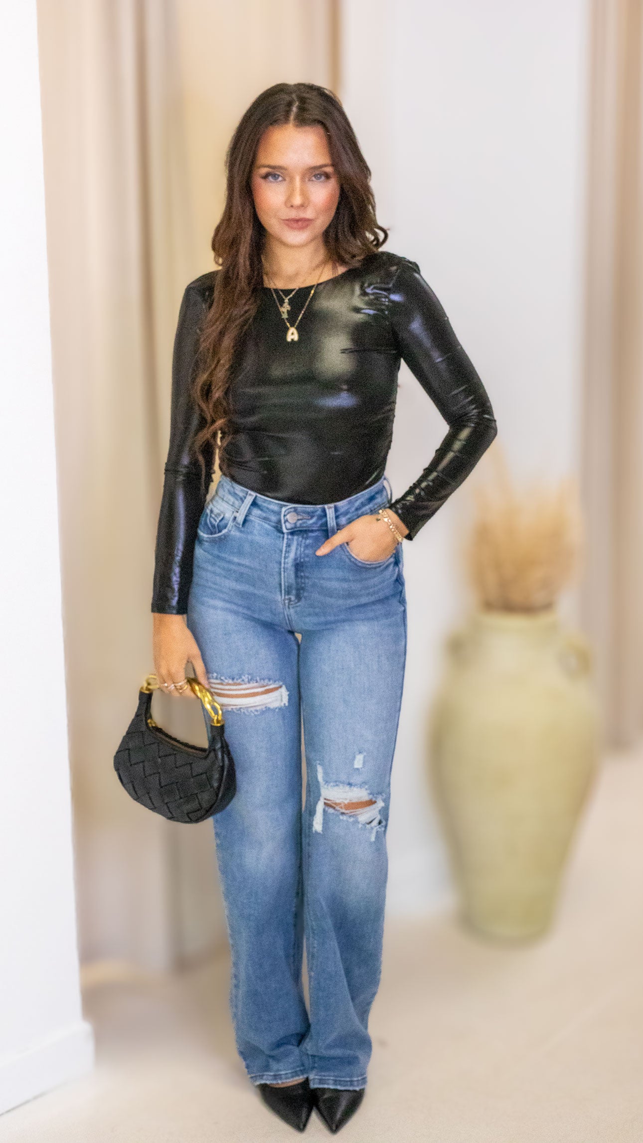 LIQUID LONG SLEEVE BODYSUIT (BLACK)