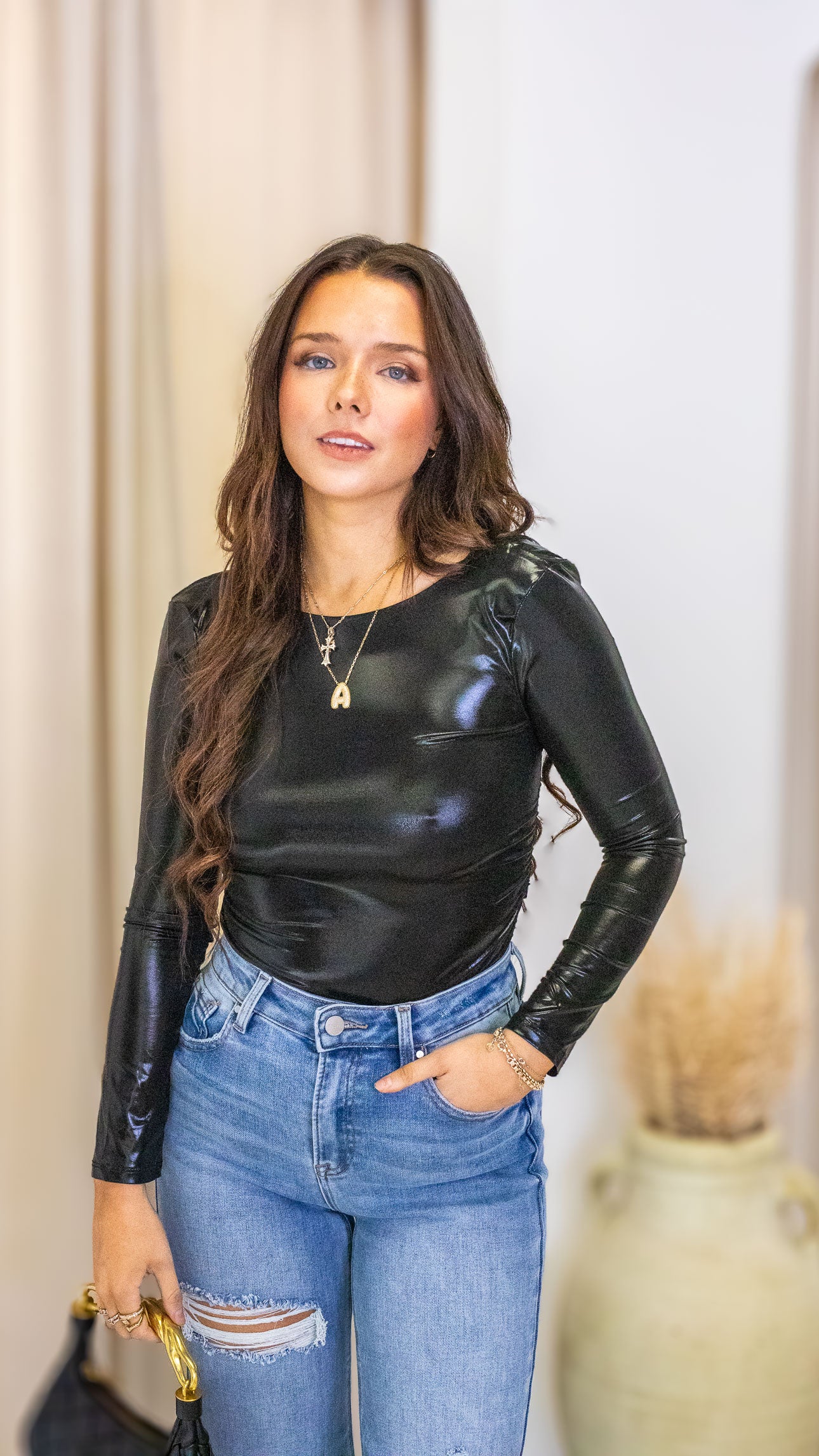 LIQUID LONG SLEEVE BODYSUIT (BLACK)