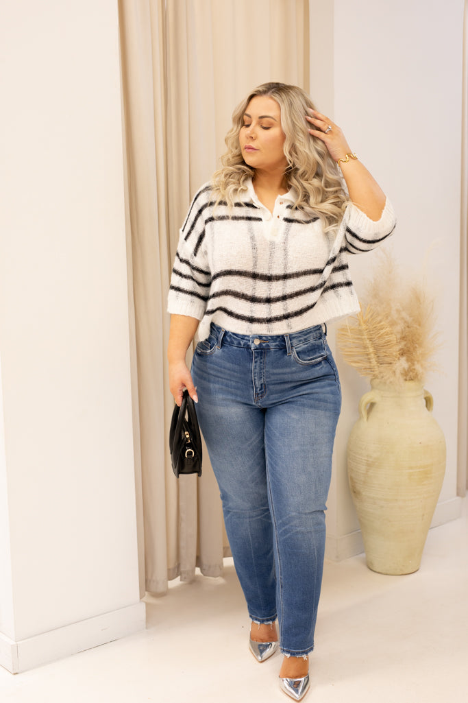 NEW LAYKEN SHEER KNIT SWEATER (BLACK/ WHITE)